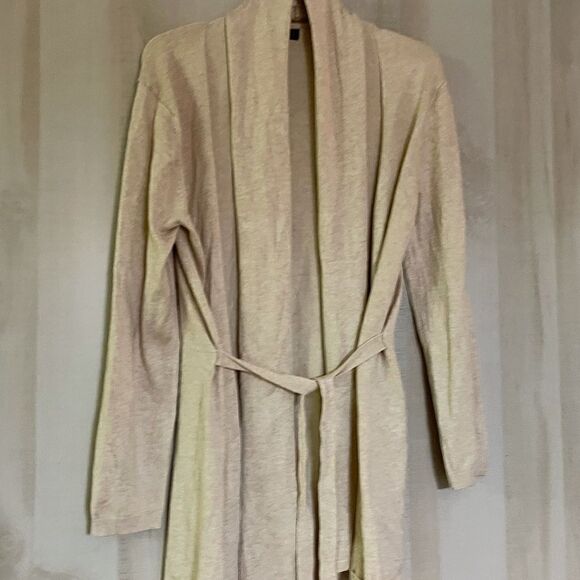 ZARA knit beige open front belted cardigan, size medium - Picture 3 of 16